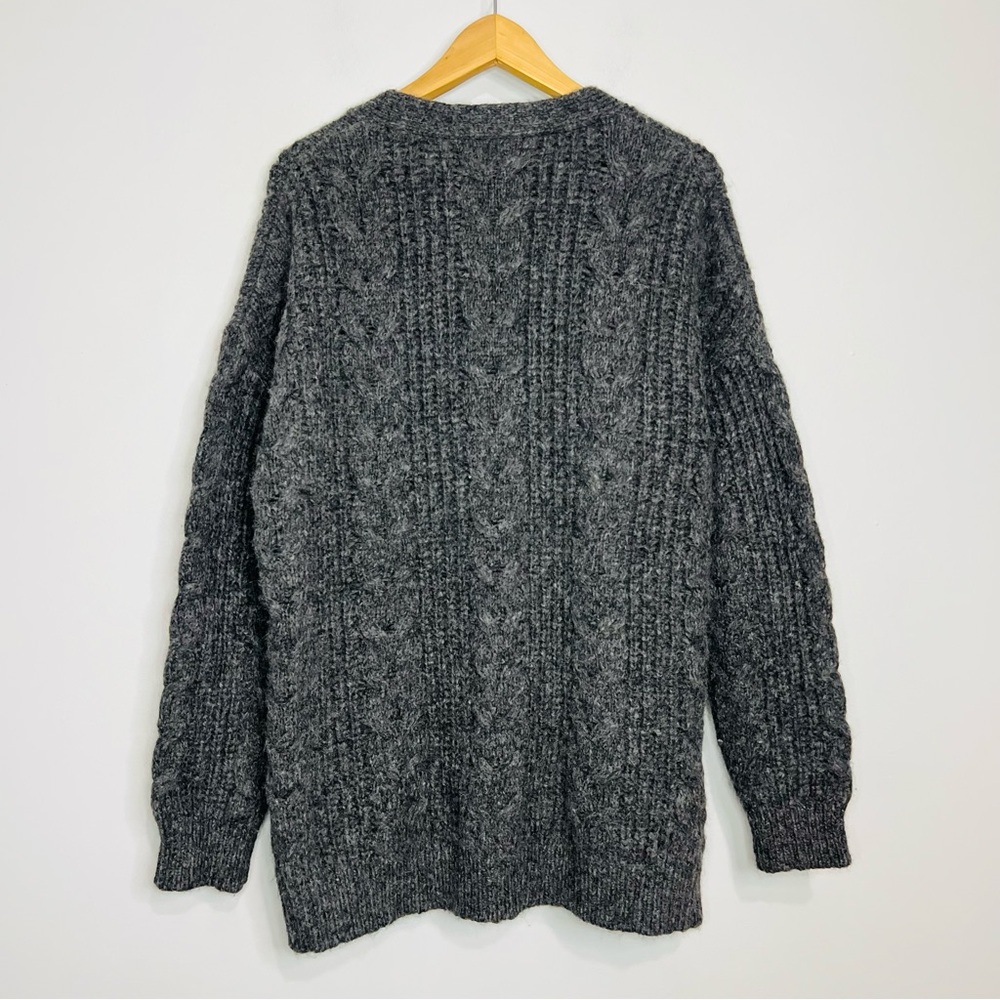 Jenni Kayne Charcoal Alpaca Wool cardigan cable knit open front size small - Picture 4 of 6